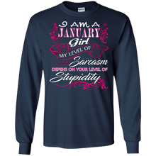 I Am A January Woman T-Shirt My Level Of Sarcasm Depend On