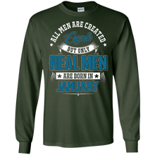 Mens All Men Are Created Equal Real Men Are Born In January Tee